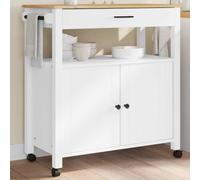 TUERYAFEK Monza Chariot de cuisine en pin massif 84 x 40 x 88,5 cm | Design vintage, tiroir et 2 portes, 4 roues avec 2 freins, polyvalent, pin robuste