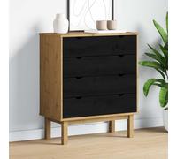 TUERYAFEK OTTA Commode en pin massif Noir 76,5 x 39,5 x 90 cm | Bois de pin massif, quatre tiroirs, poignées encastrées, finition hydrofuge, design scandinave, taille compacte