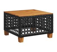 TUERYAFEK Table de jardin noire 55 x 55 x 36 cm en rotin synthétique | Plateau de table en bois d'acacia, cadre en acier revêtu par pulvérisation, résistant aux intempéries, design modulaire