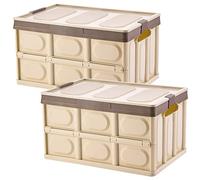 Tuevob Lot de 2 boîtes de rangement pliables avec couvercle en plastique pour vêtements, jouets, livres, nourriture, chaussures et épicerie Kaki 30 L