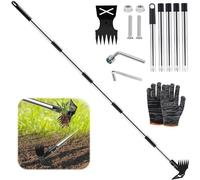 TUIBEIDAMAI Desherbeur Manuel Long Manche de 180 cm, Râteau Manuel 2 en 1 et houe de Jardin, Arrache Mauvaise Herbe Long Manche, Multifonctionnelle Houe pour Jardinage, pour Cour, Pelouse, Terrasse