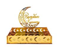 Tuidzljd 1 Plateau de Nourriture Eid Mubarak Ramadan, Plateau de Dessert et Fruits en Acrylique Doré en Forme de Lune, Étoile et Château, Décoration de Festivals Islamiques Musulmans, Cadeau.