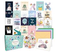 Tuidzljd 50 Pièces Cartes D'Anniversaire Uniques avec Enveloppes et Autocollants, Cartes de Vœux Paquet de Cartes D'Anniversaire, Paquet de Cartes D'Anniversaire pour Enfants Durables