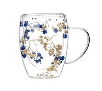 Tuidzljd Creatives Vraie Fleur Double Verre Haut Niveau D'Apparence Pleine Étoile Fleur Séchée Lait Café Verre 350 ML Ménage Tasse C