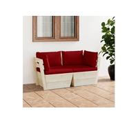 vidaXL Canapé de jardin en palettes 2 places – Épicéa – Avec coussins