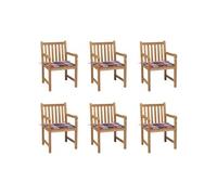 vidaXL Chaises de jardin 6 pcs. Coussins rouges à motifs écossais Teck massif