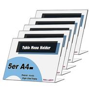 TUKA 5X Présentoirs de Table A4 Paysage, Acrylique 2,5mm d'épaisseur, Transparent L-Stand Inclinés Porte-Brochures Porte Menu Support de Présentation pour Bureau Réception Foires, TKD8201-A4-5x