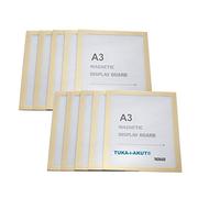 TUKA-i-AKUT 10x A3 Cadre d'affichage Magnétique, Adhésif pour Signe Enseignes, Pochette Cadre d'information Fermeture Magnétique, Porte Affiche, Sachet de 10 Couleur Or, TKD8400-A3-10x