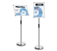 TUKA-i-AKUT 2X A2 Support d'information, Hauteur Réglable, Rotatif, Porte-Affiche Panneau d'affichage, Publicitaires Interchangeables Présentoir sur Pied, Base Robuste Amélioré, Argent TKD8423-HD-2X