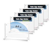 TUKA-i-AKUT 5X A4 Paysage Acrylique Porte Menu, Fermeture Magnétique, Présentoirs de Table Double Face Support Publicitaire d'affichage pour Affiches Menus Exposition Foires, TKD8241-A4-W-5x