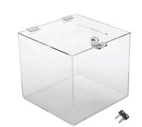 TUKA-i-AKUT Boîte de Dons en Acrylique 25x25x25cm, Verrouillable Boîte de Promotion Boîte d'Action avec Serrure, Urne Billets Boîte de Jeu, Cube Boîte de Dépôt, Transparente TKD8260-25cm