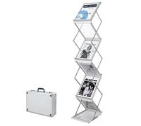 TUKA-i-AKUT Présentoir à Brochures Pliable 6X A4, Aluminium / Acrylique, Alu Mallette de Transport, Porte-Revue Support de Sol pour Prospectus Journaux Catalogues Magazines Foires, Argent TKD8430-Al