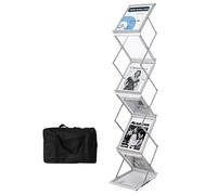 TUKA-i-AKUT Présentoir à Brochures Pliable 6X A4, Aluminium / Acrylique, Avec Sac de Transport, Porte-Revue Support de Sol pour Prospectus Journaux Magazines Catalogues Foires, Argent, TKD8430-Sa