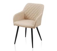TUKAILAi Lot de 1 Chaise de Salle à Manger Rembourrée PU, Chaise de Cuisine Simili Cuir avec Dossier et Accoudoirs, Pieds en Métal Ergonomique pour Salon Bureau Pas Cher (Beige)