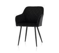 TUKAILAi Lot de 1 Chaise de Salle à Manger Velours, Chaise de Cuisine Rembourrée avec Dossier et Accoudoirs, Chaise de Pieds en Métal Ergonomique pour Salon Bureau Pas Cher (Noir)