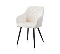 TUKAILAi Lot de 1 Chaise de Salle à Manger Velours, Chaise de Cuisine Rembourrée avec Dossier et Accoudoirs, Chaise de Pieds en Métal Ergonomique pour Salon Bureau Pas Cher (Beige)