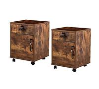TUKAILAi Lot de 2 Caisson de Bureau à roulettes, Meuble de Bureau à 2 tiroirs verrouillable, Caisson de Rangement Mobile, avec roulettes pour Documents Format A4 (Marron)
