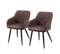 TUKAILAi Lot de 2 Chaise de Salle à Manger Rembourrée PU, Chaise de Cuisine Simili Cuir avec Dossier et Accoudoirs, Pieds en Métal Ergonomique pour Salon Bureau Pas Cher (Marron)