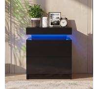 TUKAILAi Tables de Chevet LED à 2 Tiroirs Adulte 45x35x52cm, Table de Nuit Connectée Bois LED Moderne, Chevet de Lit Noir avec Lumière LED Brillante Chambre à Coucher Table d'Appoint Cadeau(Noir)