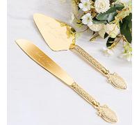 TUKDAK Ensemble de Couteau Et Serveur de Gâteau de Mariage, Or Personnalisé Couteau à Gâteau de Mariage et Ensemble de Serveur, Serveur de Tarte pour Fête Noël l'anniversaire (Vintage)