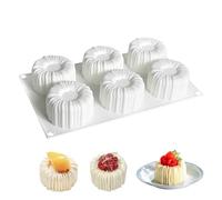 TUKEVA 6 Cavité moule cannelé 3D Moule à Cannelés dessert en silicone moule à gâteau Moules à Gâteaux Pour Cannelés Pour Chocolat, Gelée, Pudding, Mousse 29.5 x 17.2 x 4.2cm (Blanc, H42mm)