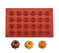 TUKEVA Silicone Moule Chocolat 24 Cavités hauteur 1.5cm Mini Moule à Kouglof en silicone Moulle en Silicone Patisserie pour Gâteaux Glaçons biscuits chocolat pâtisserie (Rouge brique)