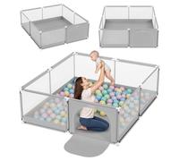 TULANO Cozy 28 | Parc pour bébés Parc pour bébés | Indoor Outdoor | Fermeture éclair | Filet respirant | 180x200cm | Gris