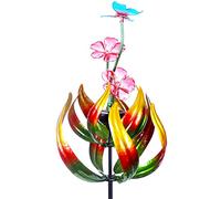 Tulipes Papillon solaires de 175,7 cm pour Cour cinétique avec Piquet de Jardin, Tulipes Papillon pivotantes à 360°, Sculpture de Vent d'extérieur en métal, décoration de Jardin cinétique