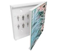 Tulup Armoire à Clés 30x30 cm | Blanc | Porte Droite | Fixation Murale | Plumes Pastel | pour Rangement de Clefs | Panneau Avant en Verre | en Métal | Chevilles Incluses | Decorative