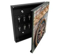 Tulup Armoire à Clés 30x30 cm | Noir | Porte Droite | Fixation Murale | Carte De Voyage | Decorative | Panneau Avant en Verre | pour Rangement de Clefs | Chevilles Incluses | en Métal
