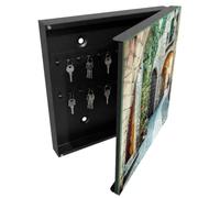 Tulup Armoire à Clés 30x30 cm | Noir | Porte Droite | Fixation Murale | Rue Historique | Chevilles Incluses | pour Rangement de Clefs | Decorative | Panneau Avant en Verre | en Métal
