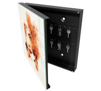 Tulup Armoire à Clés 30x30 cm | Noir | Porte Gauche | Fixation Murale | Aquarelle Féminine | Panneau Avant en Verre | Decorative | Chevilles Incluses | en Métal | pour Rangement de Clefs