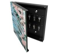 Tulup Armoire à Clés 30x30 cm | Noir | Porte Gauche | Fixation Murale | Plumes Pastel | pour Rangement de Clefs | Panneau Avant en Verre | en Métal | Chevilles Incluses | Decorative
