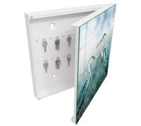 Tulup Boîte à Clés 30x30 cm | Blanc | Porte Droite | Fixation Murale | Hérons À L'Aquarelle | Chevilles Incluses | Panneau Avant en Verre | en Métal | pour Rangement de Clefs | Decorative