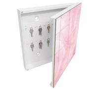 Tulup Boîte à Clés 30x30 cm | Blanc | Porte Droite | Fixation Murale | Plumes Roses | Chevilles Incluses | pour Rangement de Clefs | Decorative | Panneau Avant en Verre | en Métal