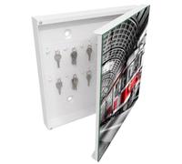 Tulup Boîte à Clés 30x30 cm | Blanc | Porte Droite | Fixation Murale | Symétrie Ferroviaire | Decorative | pour Rangement de Clefs | en Métal | Panneau Avant en Verre | Chevilles Incluses