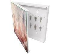 Tulup Boîte à Clés 30x30 cm | Blanc | Porte Gauche | Fixation Murale | Plumes Pastel | Chevilles Incluses | en Métal | Panneau Avant en Verre | Decorative | pour Rangement de Clefs