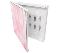 Tulup Boîte à Clés 30x30 cm | Blanc | Porte Gauche | Fixation Murale | Plumes Roses | Chevilles Incluses | pour Rangement de Clefs | Decorative | Panneau Avant en Verre | en Métal