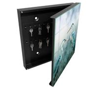 Tulup Boîte à Clés 30x30 cm | Noir | Porte Droite | Fixation Murale | Hérons À L'Aquarelle | Chevilles Incluses | Panneau Avant en Verre | en Métal | pour Rangement de Clefs | Decorative