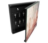 Tulup Boîte à Clés 30x30 cm | Noir | Porte Droite | Fixation Murale | Plumes Pastel | Chevilles Incluses | en Métal | Panneau Avant en Verre | Decorative | pour Rangement de Clefs