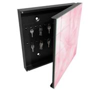 Tulup Boîte à Clés 30x30 cm | Noir | Porte Droite | Fixation Murale | Plumes Roses | Chevilles Incluses | pour Rangement de Clefs | Decorative | Panneau Avant en Verre | en Métal