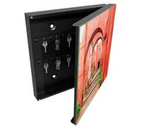 Tulup Boîte à Clés 30x30 cm | Noir | Porte Droite | Fixation Murale | Rue Rouge | en Métal | Panneau Avant en Verre | Decorative | Chevilles Incluses | pour Rangement de Clefs