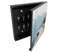 Tulup Boîte à Clés 30x30 cm | Noir | Porte Droite | Fixation Murale | Sea Voyage | Chevilles Incluses | Decorative | en Métal | pour Rangement de Clefs | Panneau Avant en Verre