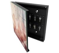 Tulup Boîte à Clés 30x30 cm | Noir | Porte Gauche | Fixation Murale | Plumes Pastel | Chevilles Incluses | en Métal | Panneau Avant en Verre | Decorative | pour Rangement de Clefs