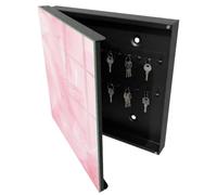 Tulup Boîte à Clés 30x30 cm | Noir | Porte Gauche | Fixation Murale | Plumes Roses | Chevilles Incluses | pour Rangement de Clefs | Decorative | Panneau Avant en Verre | en Métal