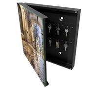 Tulup Boîte à Clés 30x30 cm | Noir | Porte Gauche | Fixation Murale | Rue De La Nuit | pour Rangement de Clefs | Decorative | Panneau Avant en Verre | en Métal | Chevilles Incluses