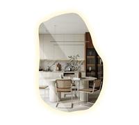 Tulup Miroir Asymétrique 100x65 cm avec Éclairage Lumières LED Forme Organique Irrégulière sans Cadre Design Moderne Lumière Neutre pour Salon Chambre Salle de Bain Vestiaire Éclairage Indirect