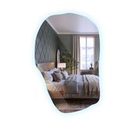 Tulup Miroir Asymétrique 100x65 cm avec Éclairage Lumières LED Forme Organique Irrégulière sans Cadre Design Moderne Lumière Froide pour Salon Chambre Salle de Bain Vestiaire Éclairage Indirect