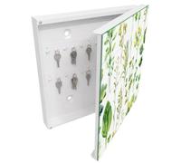 Tulup Organisateur Clef 30x30 cm | Blanc | Porte Droite | Fixation Murale | Aquarelle De Plantes | en Métal | pour Rangement de Clefs | Decorative | Panneau Avant en Verre | Chevilles Incluses