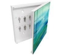 Tulup Organisateur Clef 30x30 cm | Blanc | Porte Droite | Fixation Murale | Bleu Aquarelle | Chevilles Incluses | pour Rangement de Clefs | Panneau Avant en Verre | en Métal | Decorative